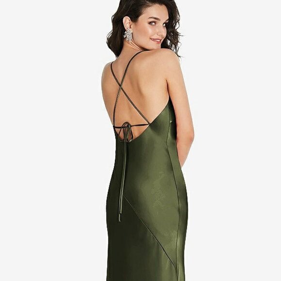 After Six 6854....V-Neck Convertible Strap Bias Slip Dress...Olive Green...Sz S - Picture 3 of 6